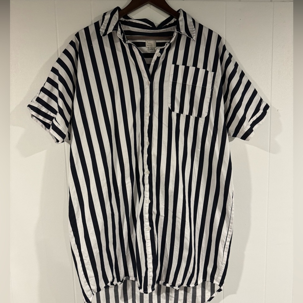 Navy and White stripe dress A New Day size large Short Sleeve button up Collared